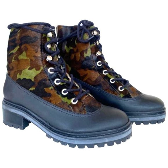 NIB SHUTZ JUNGLE ARMY MAFADA CALF HAIR LEATHER COMBAT BOOTS/BOOTIES SZ: 7.5 / 8 - Picture 1 of 14